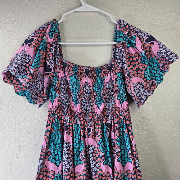 Simply Southern Dress Medium Tropical Flamingo Print Smocked BabyDoll Mini - Picture 7 of 12